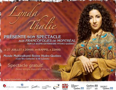 Linda Thalie pr�sente son spectacle aux FRANCOFOLIES de MONTR�AL sur la sc�ne ext�rieure HYDRO-QU�BEC(spectacle gratuit)