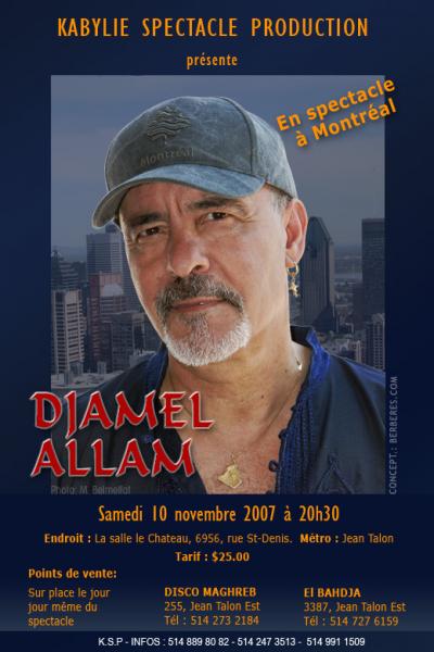 Djamel Allam sera en concert � Montr�al le 10 novembre 2007.
